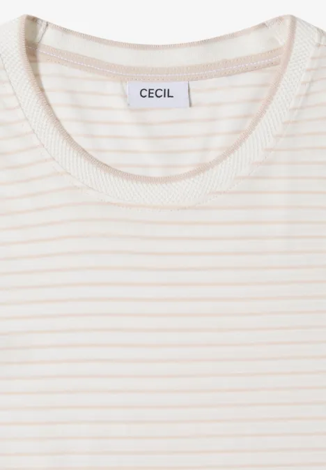 Shirt met korte mouwen, ronde hals en strepen pearl beige