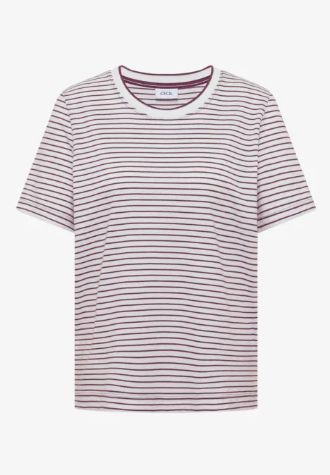 Kurzarm Shirt mit Rundhals und Streifen sweet grape red