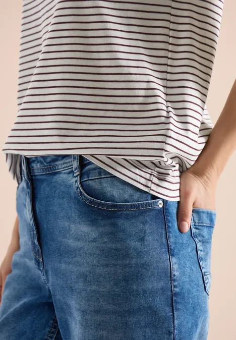 Kurzarm Shirt mit Rundhals und Streifen sweet grape red