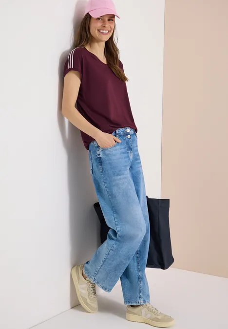 Kurzarm T-Shirt mit Tape-Detail sweet grape red