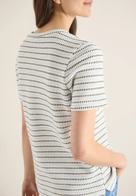 Kurzarm Shirt mit Rundhals und Struktur vanilla white