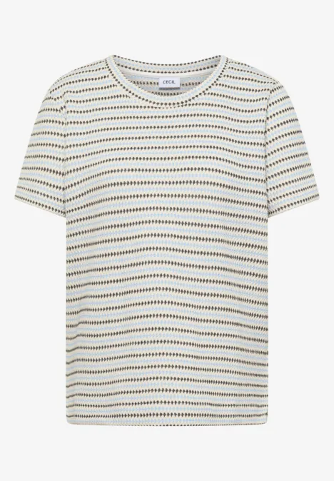 Kurzarm Shirt mit Rundhals und Struktur vanilla white