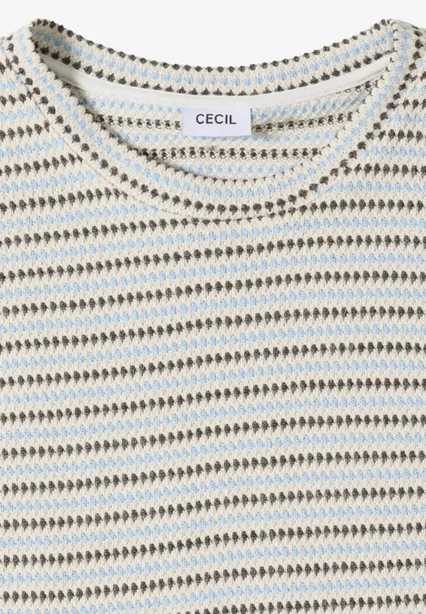 Kurzarm Shirt mit Rundhals und Struktur vanilla white