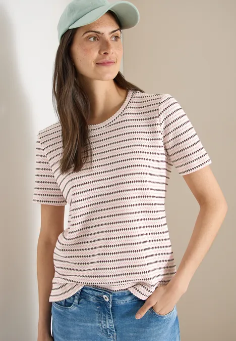 Kurzarm Shirt mit Rundhals und Struktur sweet grape red