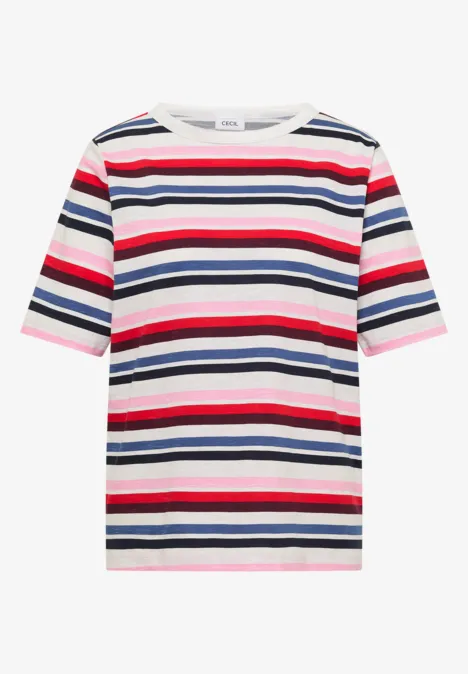 Kurzarm Shirt mit Multicolor Streifen universal blue