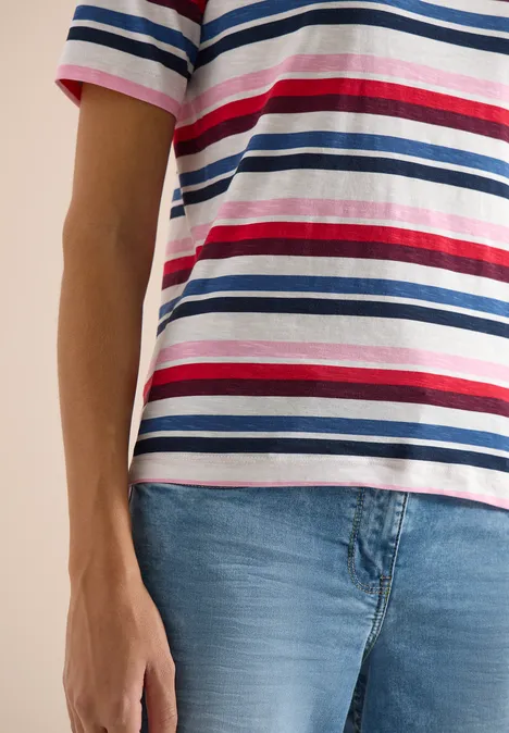 Kurzarm Shirt mit Multicolor Streifen universal blue