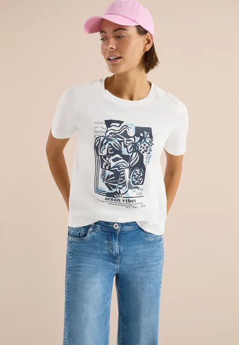 Shirt mit Rundhals und maritimem Print vanilla white