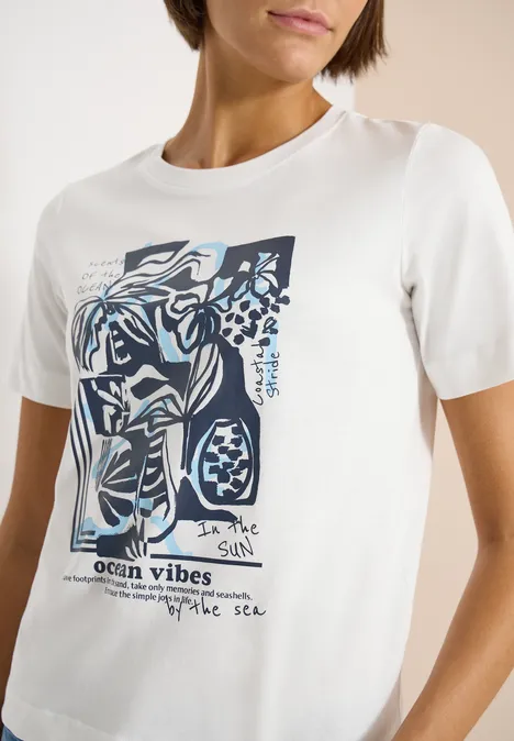Shirt mit Rundhals und maritimem Print vanilla white