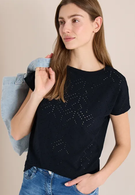 Shirt mit Boatneck in Ajour-Optik universal blue