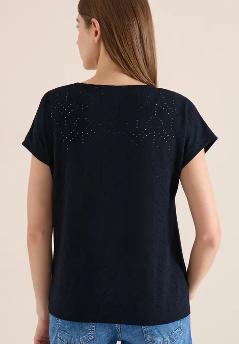 Shirt mit Boatneck in Ajour-Optik universal blue