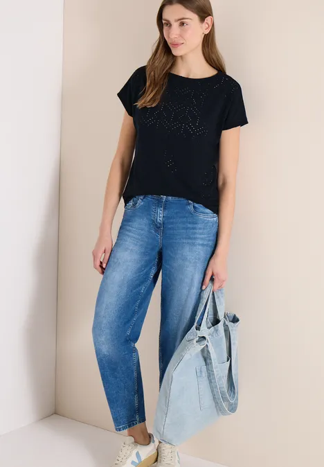 Shirt mit Boatneck in Ajour-Optik universal blue