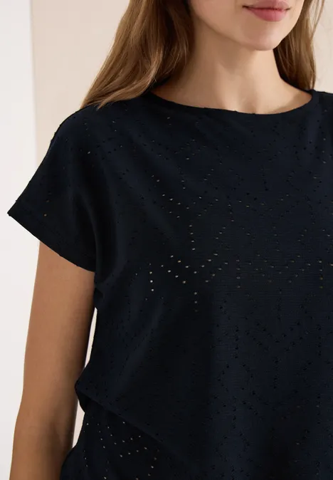 Shirt mit Boatneck in Ajour-Optik universal blue