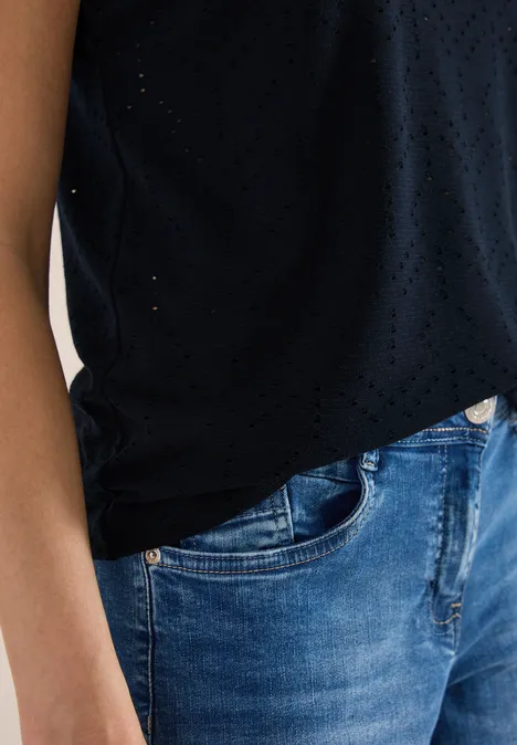 Shirt mit Boatneck in Ajour-Optik universal blue