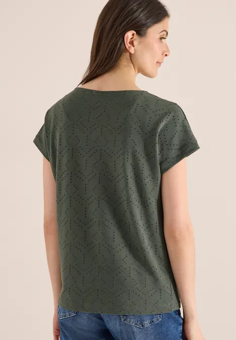 Shirt mit Boatneck in Ajour-Optik khaki Shirt mit Boatneck in Ajour-Optik khaki