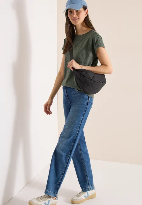 Shirt mit Boatneck in Ajour-Optik khaki Shirt mit Boatneck in Ajour-Optik khaki