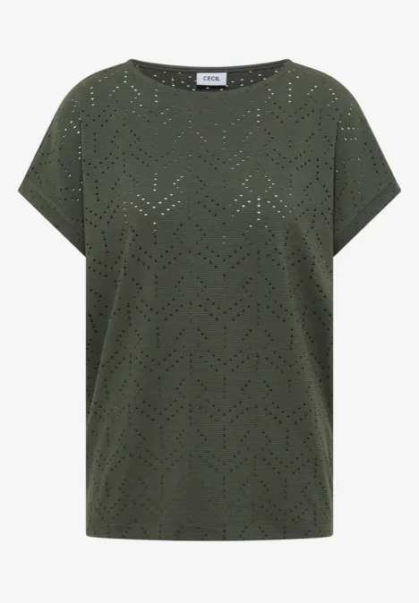 Shirt mit Boatneck in Ajour-Optik khaki Shirt mit Boatneck in Ajour-Optik khaki