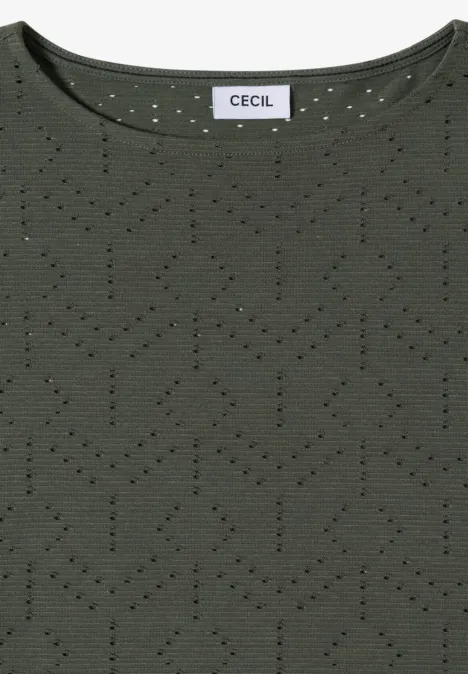 Shirt mit Boatneck in Ajour-Optik khaki Shirt mit Boatneck in Ajour-Optik khaki