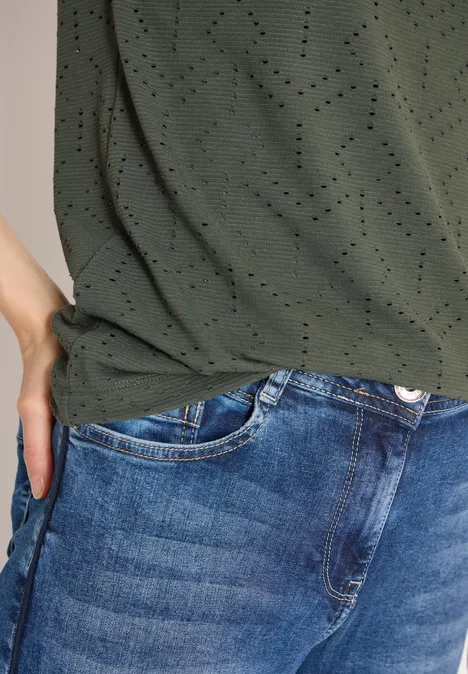 Shirt mit Boatneck in Ajour-Optik khaki Shirt mit Boatneck in Ajour-Optik khaki