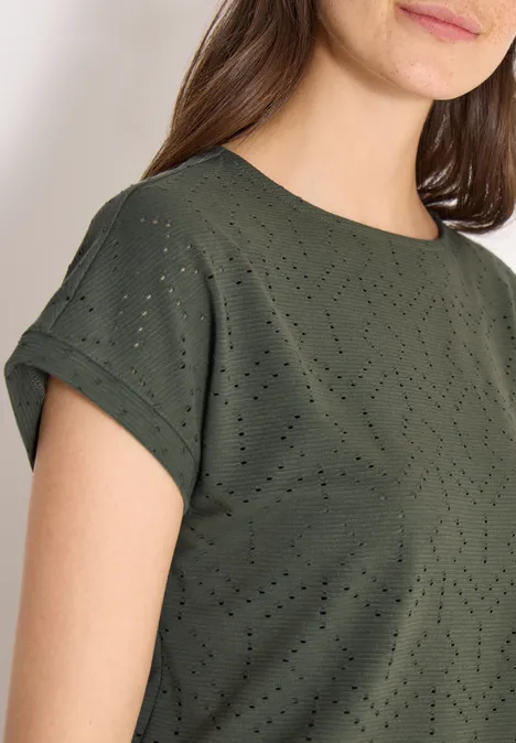 Shirt mit Boatneck in Ajour-Optik khaki Shirt mit Boatneck in Ajour-Optik khaki