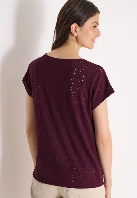 Shirt met boothals in ajour look sweet grape red