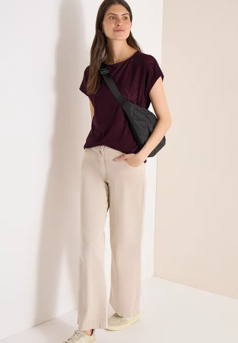 Shirt met boothals in ajour look sweet grape red