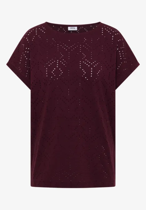 Shirt met boothals in ajour look sweet grape red