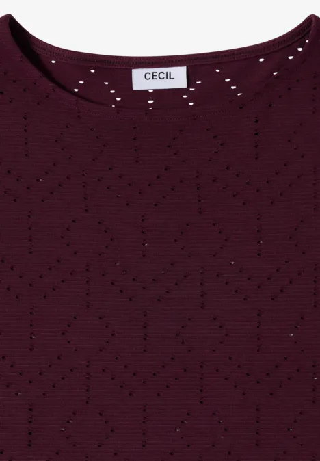 Shirt met boothals in ajour look sweet grape red