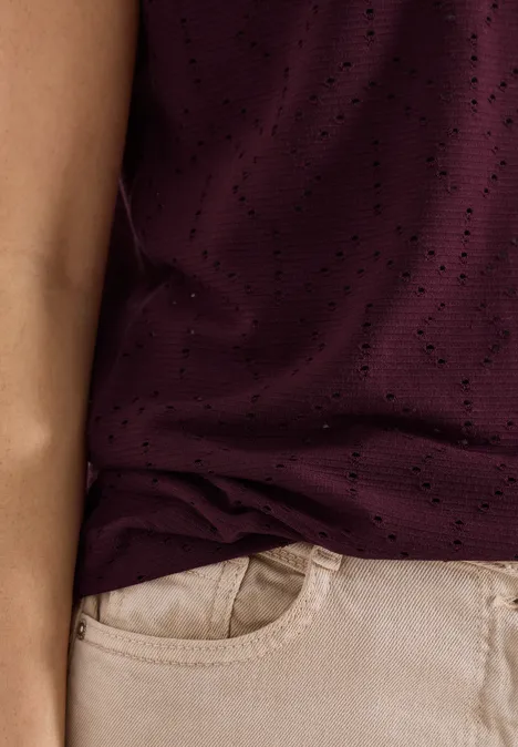 Shirt met boothals in ajour look sweet grape red