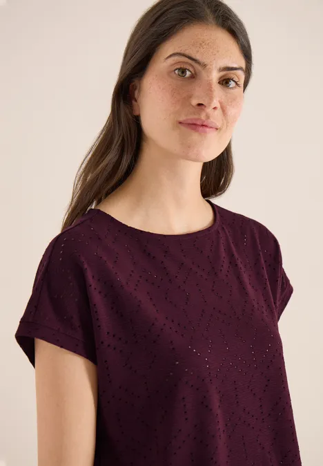 Shirt met boothals in ajour look sweet grape red