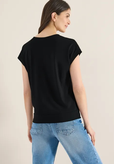 T-shirt à manches courtes et col en V en couleur unie Black