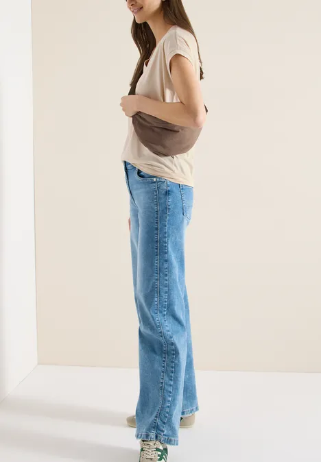 T-shirt à manches courtes et col en V en couleur unie pearl beige