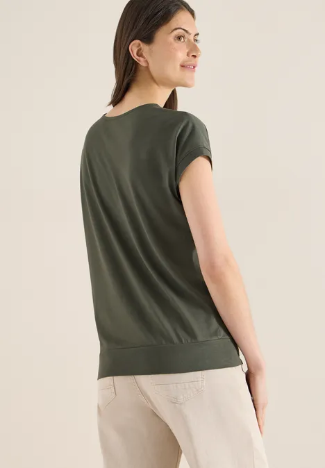 T-shirt à manches courtes et col en V en couleur unie khaki