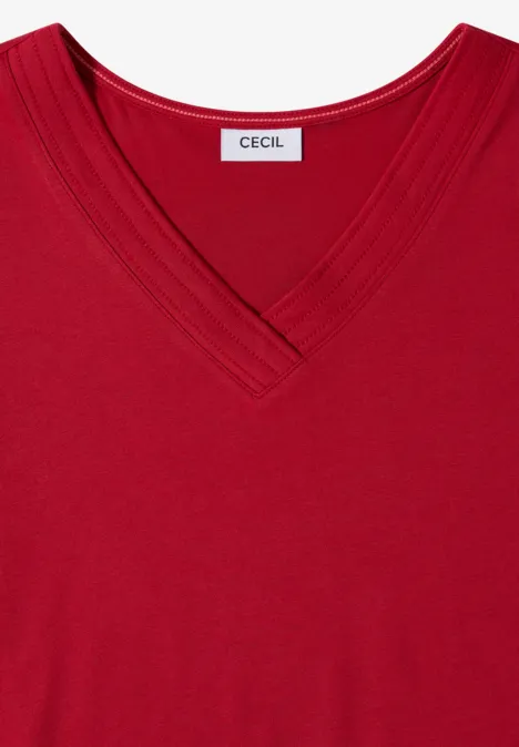 Rood V-hals T-shirt met klein CECIL-label in de nek.