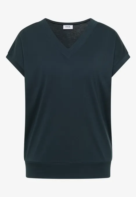 Shirt met korte mouwen en V-hals in effen kleur deep petrol blue Zwart V-hals T-shirt met korte, doorlopende mouwen en brede boord aan de onderkant