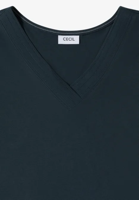 Shirt met korte mouwen en V-hals in effen kleur deep petrol blue Eenvoudig, donker V-hals shirt met "CECIL"-label in de kraag.
