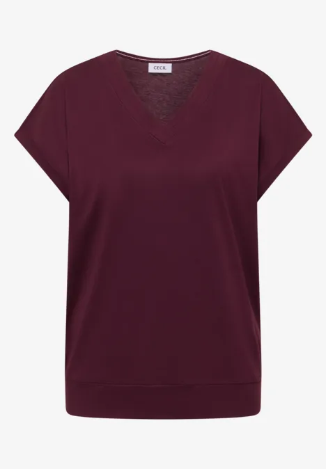 T-shirt à manches courtes et col en V en couleur unie sweet grape red