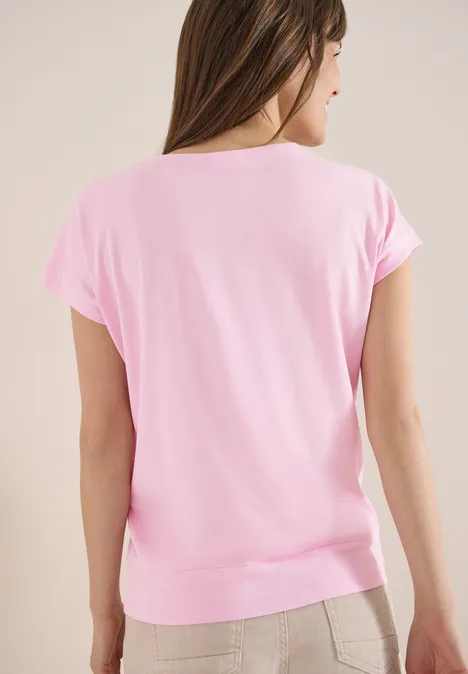 T-shirt à manches courtes et col en V en couleur unie light blush rose