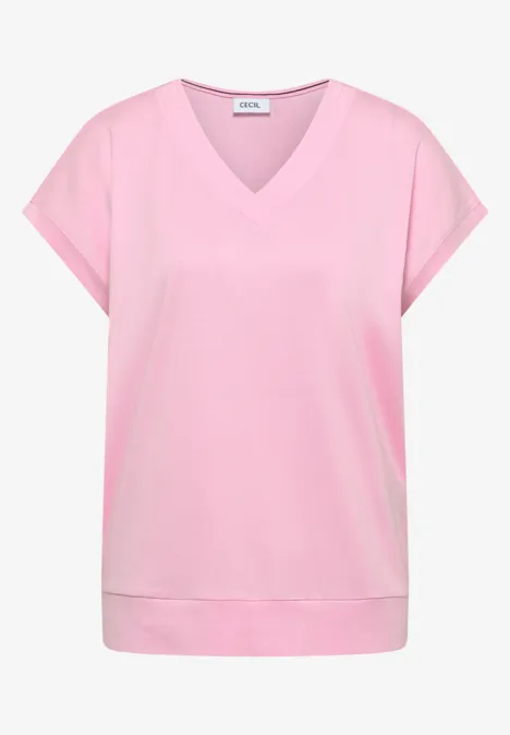 T-shirt à manches courtes et col en V en couleur unie light blush rose