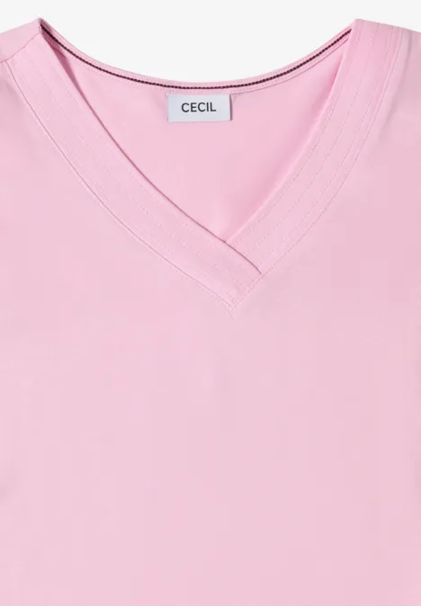 T-shirt à manches courtes et col en V en couleur unie light blush rose