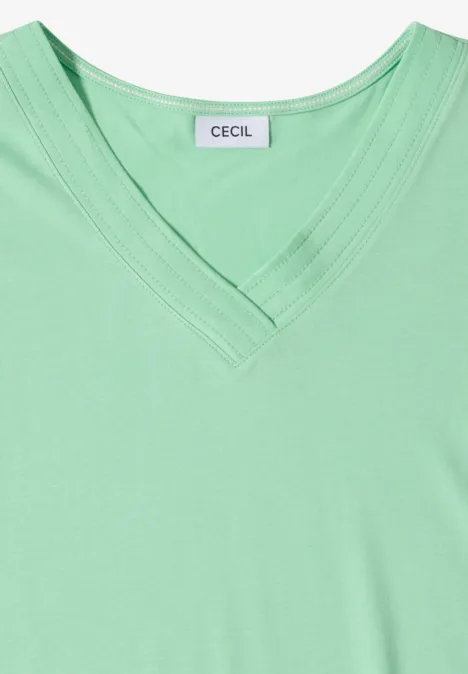 Shirt met korte mouwen en V-hals in effen kleur juicy lime Lichtgroen T-shirt met V-hals en label Cecil