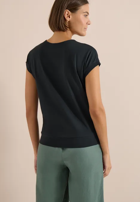 Shirt met korte mouwen en V-hals in effen kleur palm breeze green