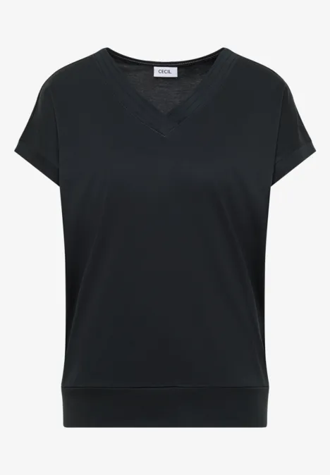 Shirt met korte mouwen en V-hals in effen kleur palm breeze green