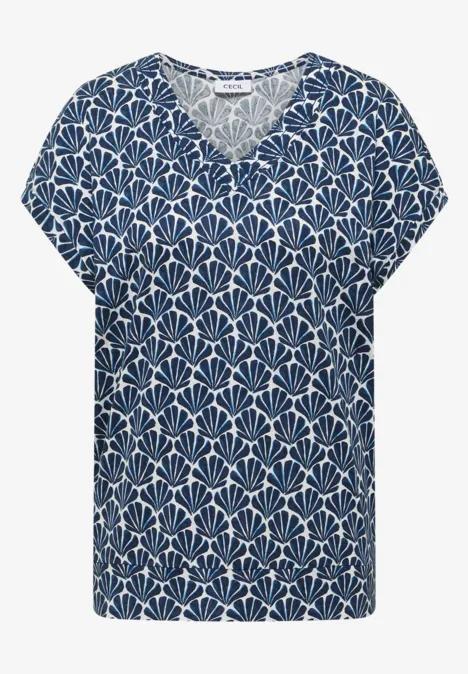 T-Shirt mit V-Neck und Muschelprint universal blue T-Shirt mit V-Neck und Muschelprint universal blue