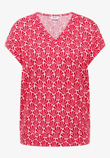 T-Shirt mit V-Neck und Muschelprint glazed apple red T-Shirt mit V-Neck und Muschelprint glazed apple red