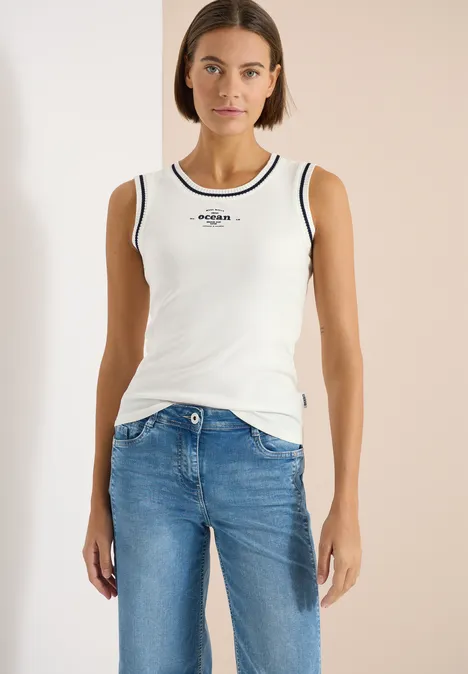 Top avec col rond et détails contrastés vanilla white