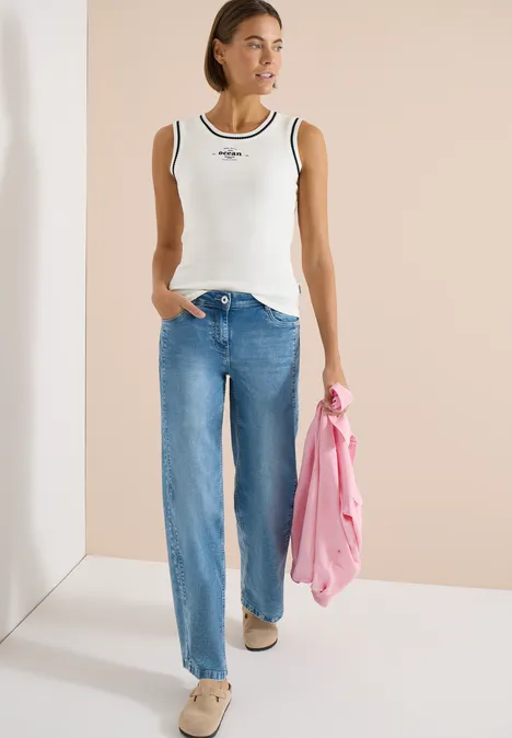 Top avec col rond et détails contrastés vanilla white