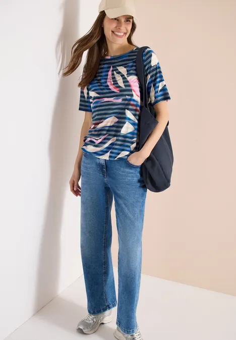 Kurzarm Shirt mit Ausbrennerstreifen universal blue