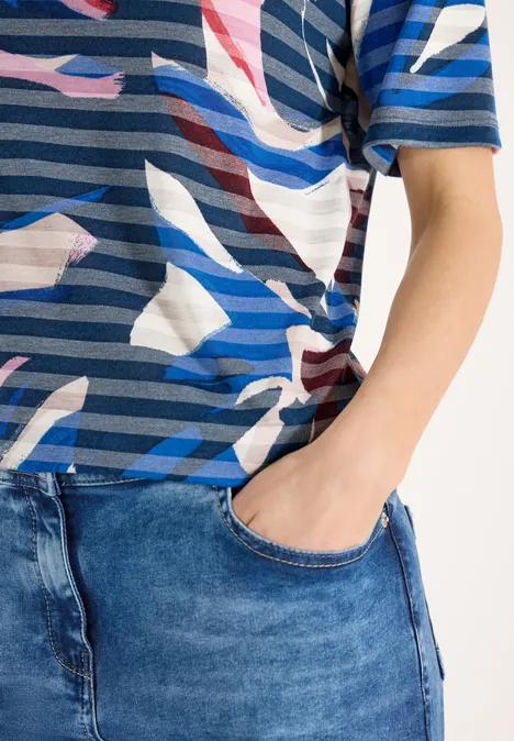 Kurzarm Shirt mit Ausbrennerstreifen universal blue