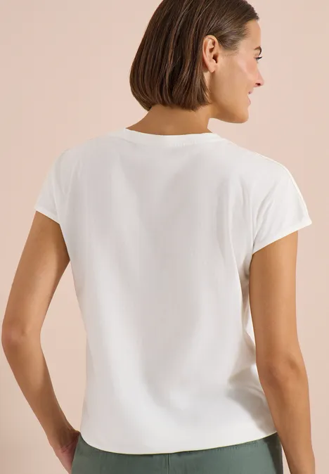 Shirt met boothals en tekstopdruk vanilla white