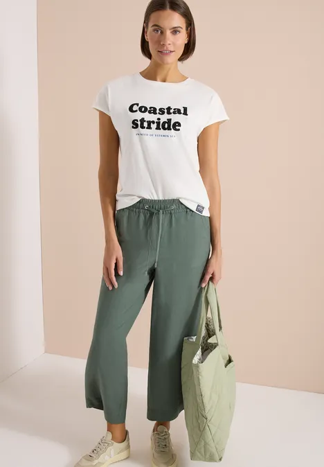 Shirt met boothals en tekstopdruk vanilla white